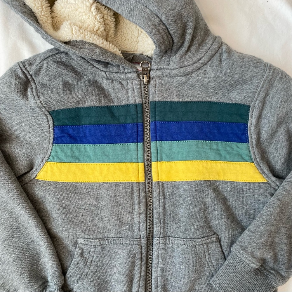 HANNA ANDERSSON Sherpa Lined Hoodie Zip Sweatshirt Sweater Jacket Grey Stripe - Picture 7 of 14